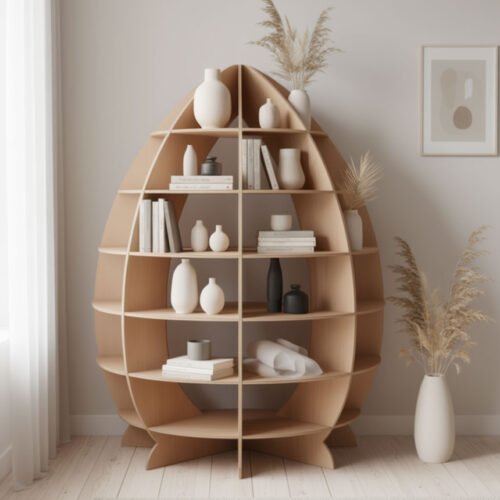 Egg-Shaped Wooden Bookshelf - Image 2